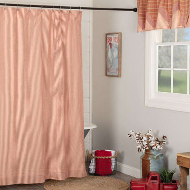 Sawyer Mill Blue/Red/Charcoal Ticking Stripe Shower Curtain 72